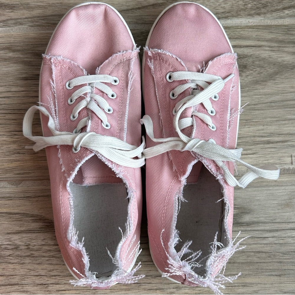 Canvas Pink Frayed Sneakers